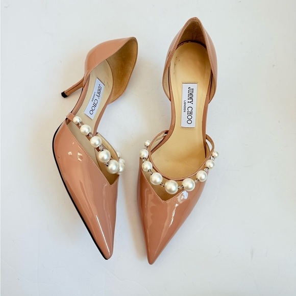 Jimmy Choo Ballet Pink Patent Leather Pumps with Pearl Embellishment 65mm EU 40 - Picture 3 of 13